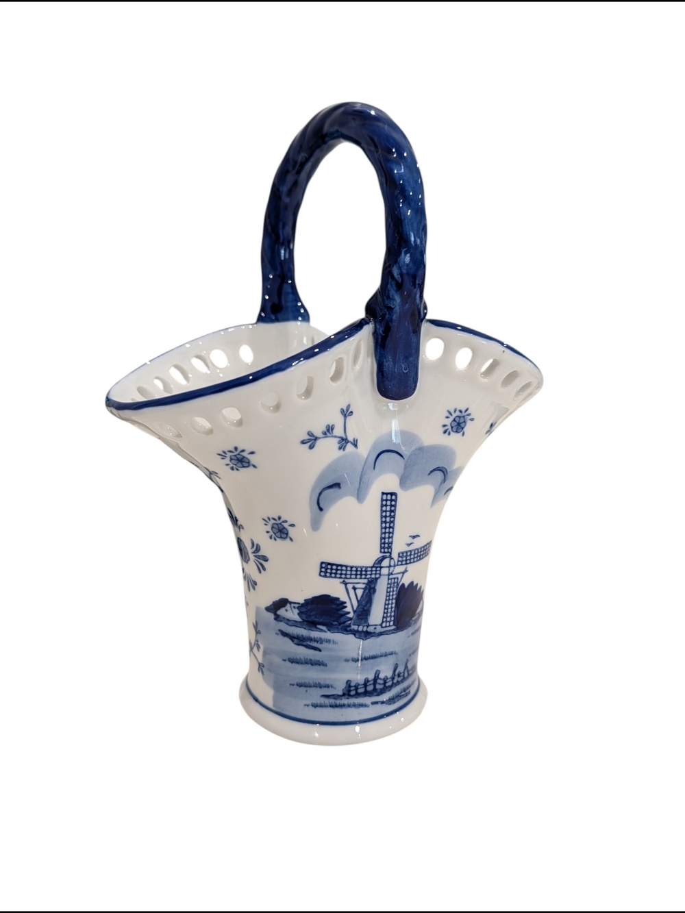 Vintage Delft Blue OTS Holland decorative porcelain basket Blue Coastal